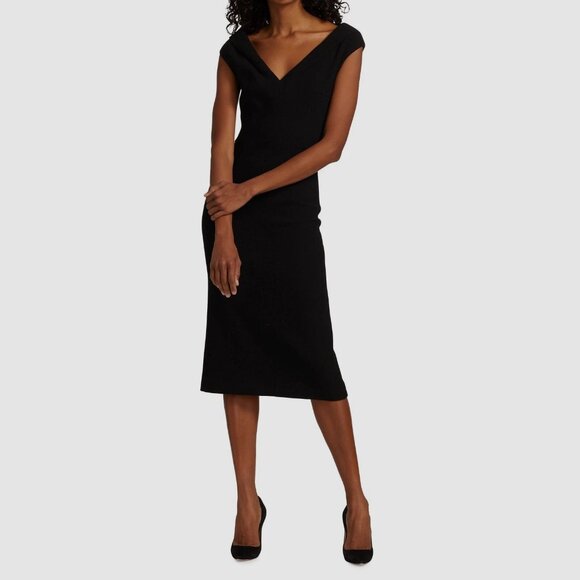 MICHAEL KORS COLLECTION Black Stretch Boucle Crepe Portrait Sheath Dress, Size 4 - Picture 1 of 14